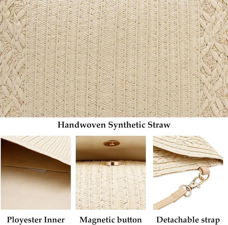 Gets Straw Clutch Purse for Women, Woven Beach Bag Summer Corssbody Purse Small Rattan Shoulder Bag for Travel | Hand-woven, Summer Beach, Envelope, Hand-woven, Summer Beach, Envelope - Image 5